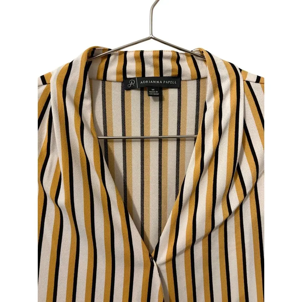 Adrianna Papell Whire, Yellow and Black Stripe Faux Wrap Top M